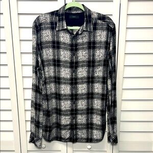 Diesel Long Sleeve Plaid Rayon Viscose Button Down Shirt Size XL Black & White
